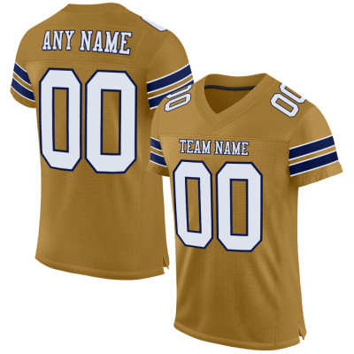 Custom Old Gold White-Navy Mesh Authentic Football Jersey