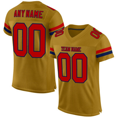 Custom Old Gold Red-Navy Mesh Authentic Football Jersey